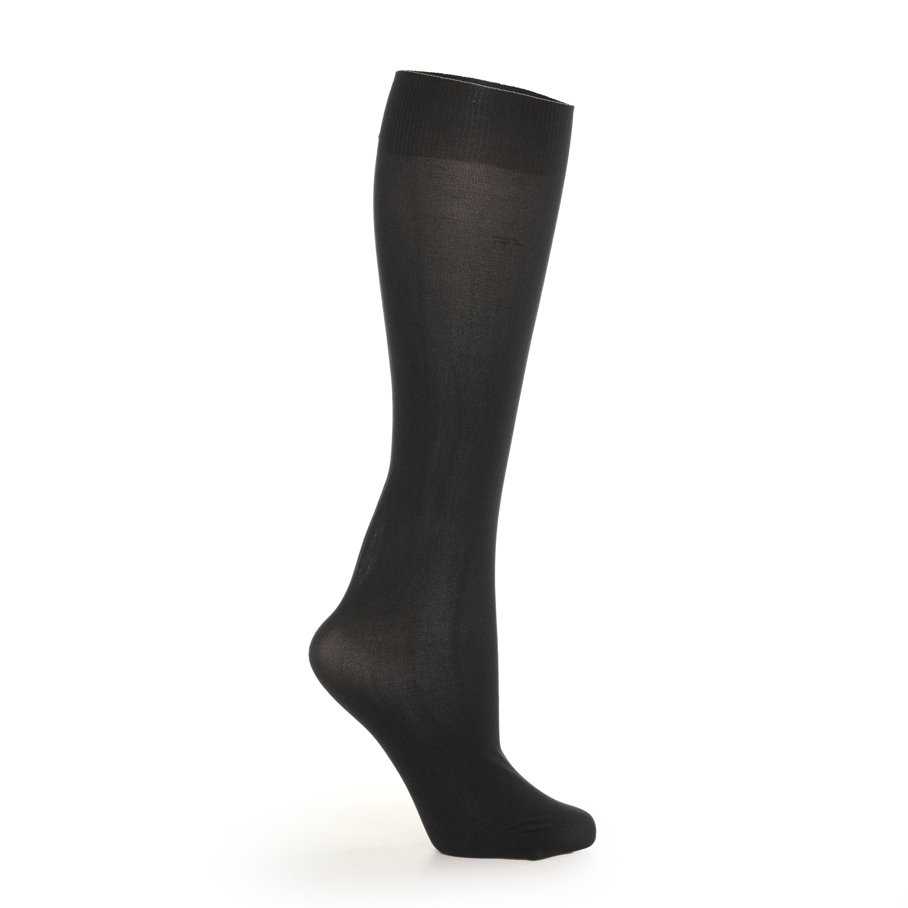 Meia masculina casual preta Selene modelo 3030 em perfil lateral, mostrando punho alto elástico e tecido liso confortável